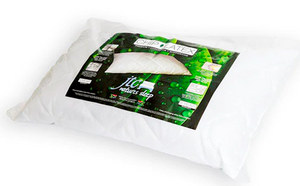 A white quilted mattress protector pillow with a green and black 'SilkCure' brand label, shown on a plain white background.