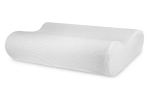 A white contoured memory foam pillow with a textured surface, shown on a plain white background.